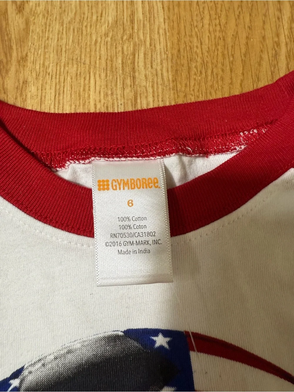 Kids Red & White Raglan Soccer Tee with USA Flag Graphic - Size 6